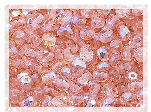 100 pcs of Faceted Fire Polished Pressed Czech Glass Beads 4mm (0.16in), 70120-28701 Pink Rosaline AB