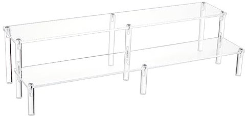 BENECREAT Acrylic Action Figure Display Riser Stands, 2 Tier Acrylic Risers Tiered Display Stand for Birthday Wedding Party Dessert Figures Display, 39.7x7.7x0.4cm