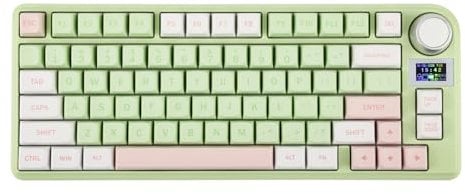 EPOMAKER TH80-X Gasket Mechanical Keyboard, 75% Layout Triple Mode Hot-swap Gaming Keyboard with 4000mAh Battery, LCD Screen, Silicon Pad, NKRO, RGB for Office/Win/Mac (Pink Green, Gateron Pro Black)