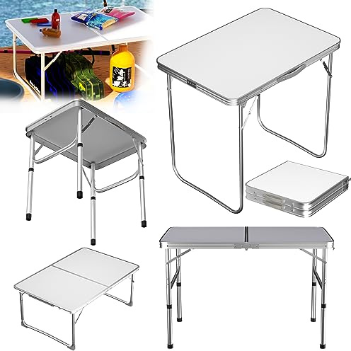 VickyHome 80x60x69cm Weißer Klapptisch Garden Aluminium Rechteck Campingtisch, Picknicktisch im Freien Tragbarer Campingbock Hochleistungs Terrassentisch für Grillpicknick Party