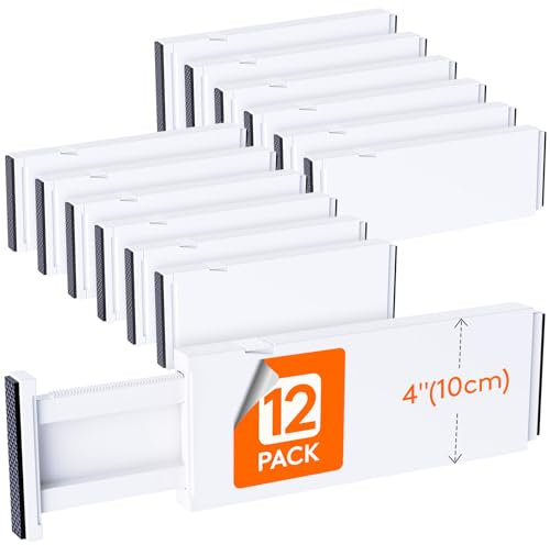 Lifewit 12er Set Kunststoff Schubladentrenner für Innenlänge 27–40cm & Höhe>10.5cm Schubladen, Verstellbar Organizer Ordnungssystem für Kleiderschrank/Schlafzimmer/Kommode/Küche/Büro, Weiß