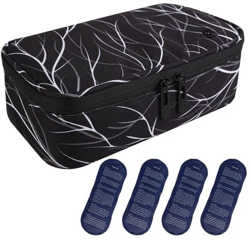 ALLCAMP Borsa Frigo per insulina,organizer portatile per farmaci diabetici,con 4 borsa ghiaccio,porta insulina termico da viaggio,borsa termica per insulina(nero e bianco)