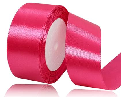 Ruban de Satin Rose Vif 40mm, 22 mètres Ruban Tissu pour Emballage Cadeau, Couture, Artisanat, Ballon, Bouquet de Mariée, Décoration de Mariage