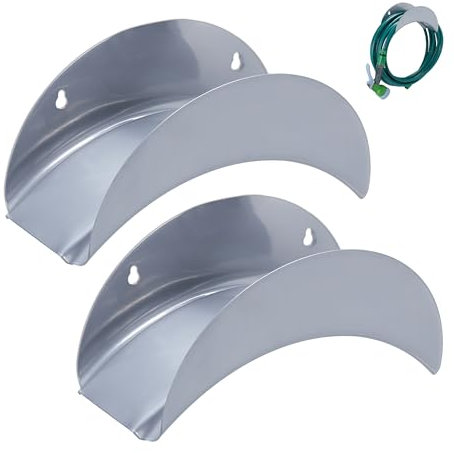 Relaxdays Portatubo da Parete, Set 2 Supporti per Tubi Giardino 30 m e 1/2, Sostegni in Metallo per Pompa Acqua, Grigio