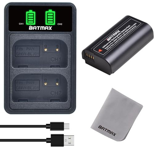 Batmax Akku und Ladegerät für Panasonic Lumix DC-S1, DC-S1R, DC-S1H - 7.4V DC, Typ-C und Micro-Port Lademethoden, Schnelllade- und Doppelladegerät, 3050 mAh Li-Ionen-Akku