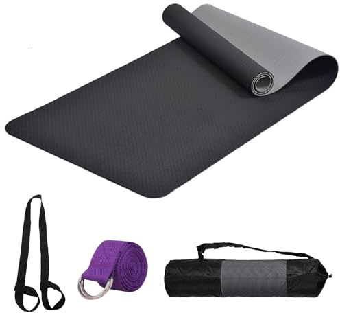 smallrun Yogamatte, Pilatesmatte, rutschfest, 6 mm, Sportmatte, Yogamatte, für Pilates, Yoga, Fitness, 183 x 61 cm (TPE, schwarz)