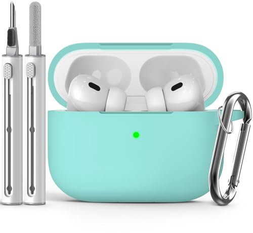 Inesore Compatible with Airpods Pro 2nd/1st Case Cover, Silicone Protective Case for Apple Airpods Pro 2nd/1st Generation Charging Case with Keychain and Cleaner Pen, for Women Men(Mint Green)