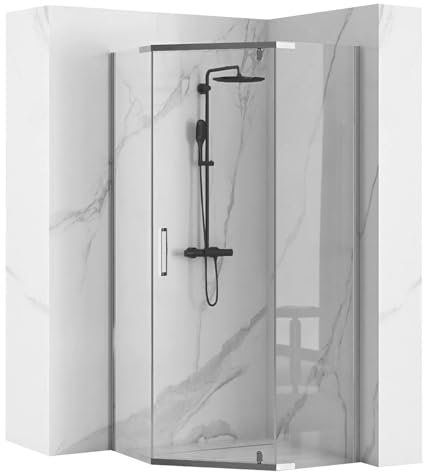Rea CABINE DE DOUCHE AXIN CHROME 80X80x195 cm Verre trempé de sécurité transparent 6mm (Chromé) Sans receveur de douche
