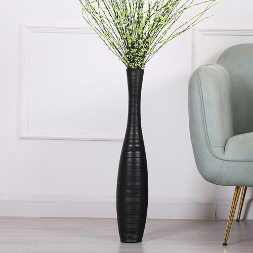 Leewadee Decorative Tall Floor Vase for Living Room Decor, 65 cm, Black, Resin