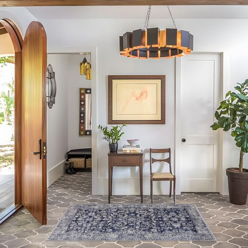 TALETA Küchenläufer waschbar rutschfest, bunter Teppichläufer Flur, Küchenteppich, Vintage Bettvorleger, Teppich Läufer Flur, Küchen, Eingang, Teppich blau, 80 x 150 cm