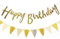 ALEGRE® Happy Birthday Banner Gold, 5 Meter Metallic Happy Birthday Girlande mit Wimpelkette Geburtstag, Aufhängen Geburtstag Girlande, Happy Birthday Deko Girlanden Geburtstags für Kinder Erwachsene