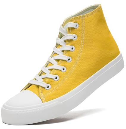 sharllen Ladies Canvas Shoes Women，Unisex Mens High Top Trainers Women Lace up Pumps Plimsolls Casual Sneakers Canvas Plimsoles Flat Shoes(Yellow 270)