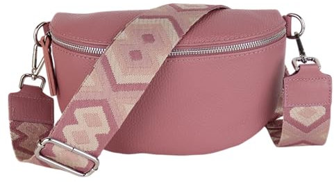 MIRROSI® Bauchtasche Damen, Echtleder, Made in Italy, Umhängetasche, Brusttasche, Crossbody Bag (1 Tasche & 2 Gurte) (Altrosa (Fischgerät), Große Tasche (28x18x9cm))