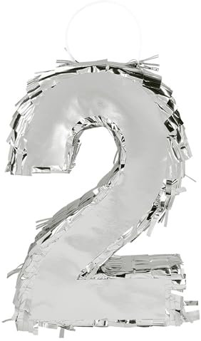 Boland - Zahlen Pinata, 25 x 16 x 5 cm, glänzende Nummer für Jubiläum und Geburtstag, Zahl, Silber, Dekoration, Party-Spiel