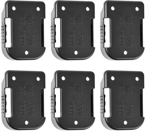 6 Pcs Battery Holder, 18V Battery Mounts Holder, Black Battery Dock Holder, Battery Storage Rack, Battery Holder Wall Mount, Battery Cover