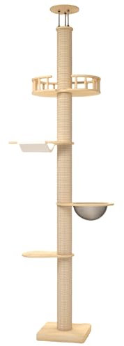 Floor to Ceiling Cat Trees for Kittens＆Large Cats with Natural Rope, Tall Cat Tree to Ceiling,Adjustable Height 82-112 Inches, DIY Wooden Tower Condo, Tall Cat Activity Tree(Deluxe Style 2)
