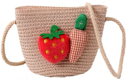 Sac de Paille pour Fille, Sacs à Main en Paille Mignons, Sac à Bandoulière en Paille, Sac Paille Femme, Sac de Plage en Paille, pour Les Activités de Plein Air Des Filles (Radis Fraise, Rose)
