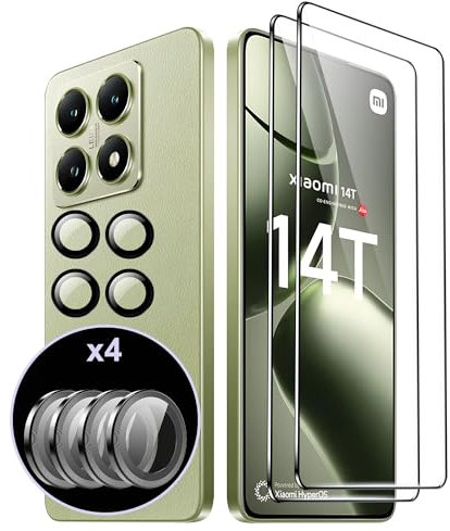 CAUHENYEE [2+2 piezas Protector de Pantalla para Xiaomi 14T, 2 piezas Cristal Templado + 2 piezas de Protección de Cámara, HD Vidrio Protector,Dureza 9H