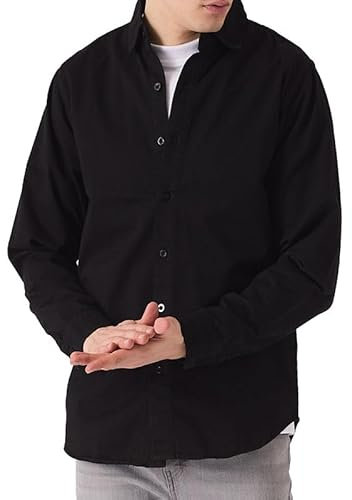JMOJO Denim Shirts for Men - Slim Fit Mens Shirts Long Sleeve Smart Casual - Western Button Down Shirts Mens with Chest Pockets - Formal Pointed Collar Shirts for Men Adult Black