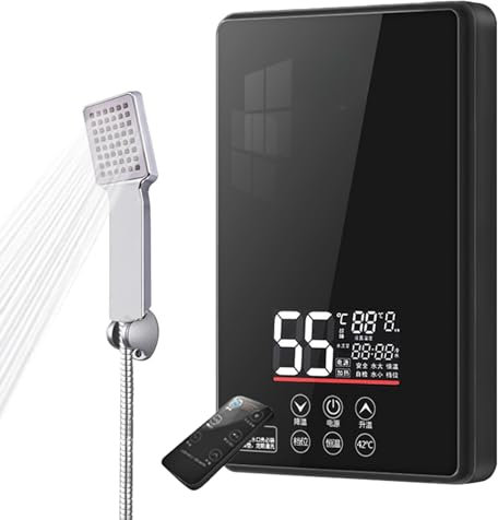 NURTWAKY Tankless Water Heater 7kW with Remote Control and LED Temperature Display, Electric Water Heater with Shower Head, Instant Hot Water Heater for Home Bathroom Shower