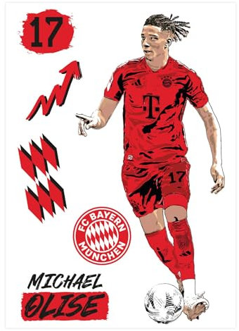 K&L Wall Art FC Bayern München Wandsticker FCB Fußballspieler Logo Fußball Bundesliga Wandtattoo - Offizielles Lizenzprodukt (Comic, Michael Olise) 68x100 cm