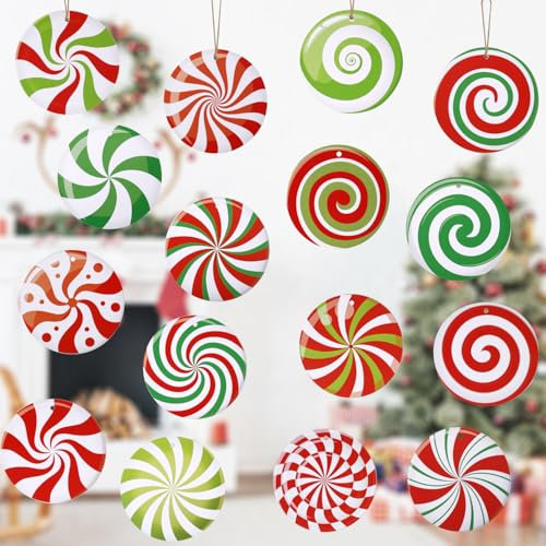 16pcs Outdoor Christmas Lollipop Ornaments, 9cm/3.54in Candyland Party Tree Decorations Colorful Paper Round Candyland Decorations for Candy Party Christmas