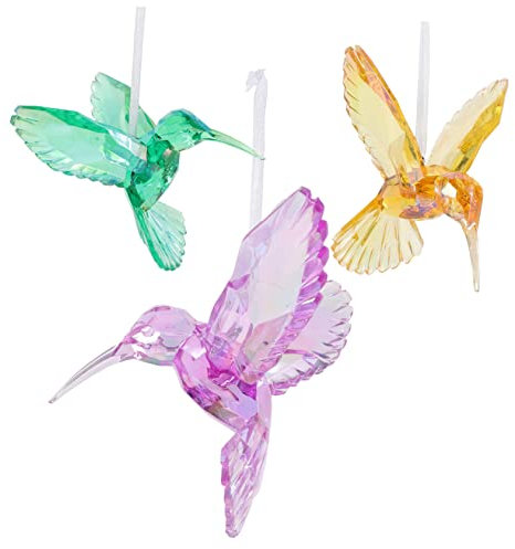 Cabilock 3pcs Acrylic Hummingbird Ornaments Decorative Pendant for Ceiling Decor Colorful Hanging Bird Decoration Yellow Green Purple Lifelike Design