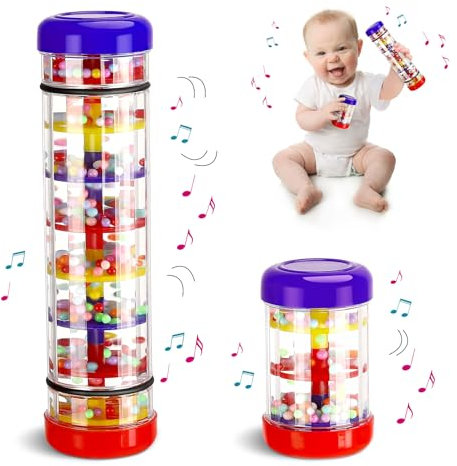 GSrenyu 2 Pack Baby Rattle Toys, Rain Stick Toys Baby Rattle Sensory Toys Music Sensory Auditory Instrument Toy for Babies 6-12 Months