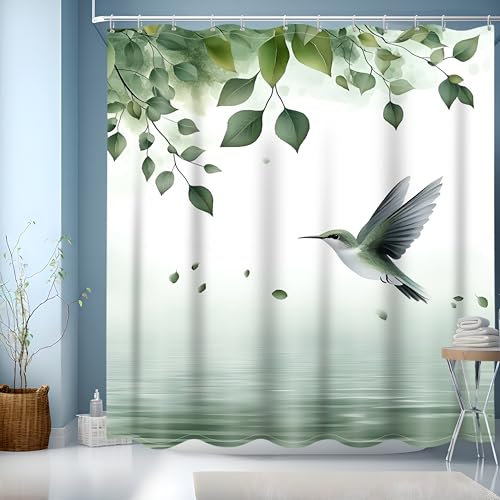 NEJLCTOROUS Duschvorhang 180x220 cm Grün Blätter, Wasserdicht Waschbar Duschvorhänge, Beschwerter Saum, Badevorhänge mit Ösen und 12 Duschvorhangringe für Badezimmer, Badewanne