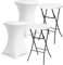 Brixy 2x Stabiler Stehtisch + 2x Weiß Stehtischrock - Partytisch - Robust und Wetterfest - 80cm x 110cm - klappbar - Party - Weiß/Schwarz