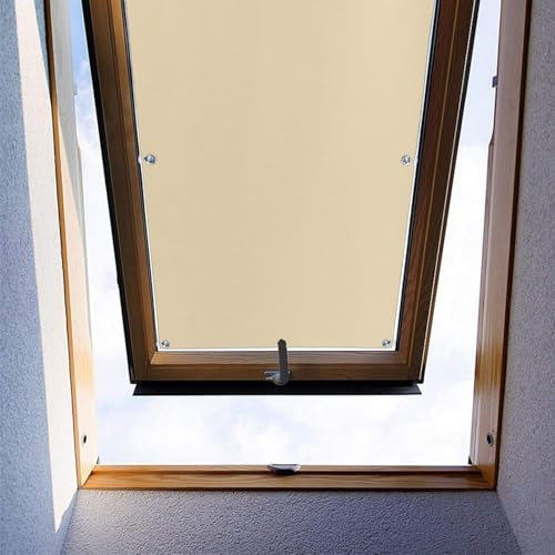 Moboo Dachfenster Rollo Thermo Sonnenschutz Verdunkelungsrollo für Dachfenster UV Schutz mit Saugnäpfe ohne Bohren ohne kleben (Beige, 92x120cm)