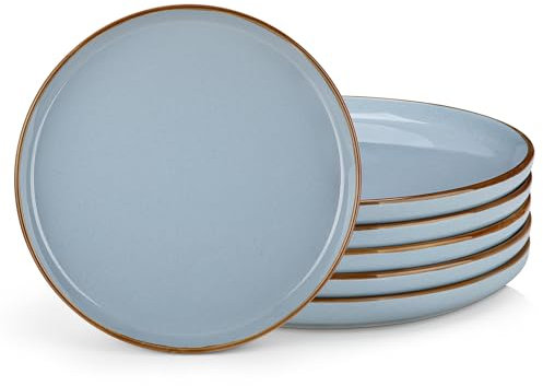 Speiseteller 6er Set, vancasso LOIRE 26cm Steingut Tellerset für Frühstücksteller, Dessertteller, Flachteller, Mikrowellen und Spülmaschinenfest, Blau