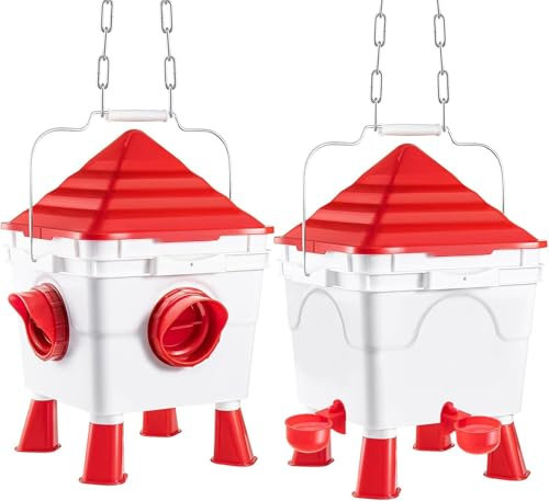 Easy Media set Mangiatoia 6 Kg e Abbeveratoio 8,5 L per Galline Polli Automatico, 4 porte, piedini, catene per appendere, antispreco, sistema a gravità