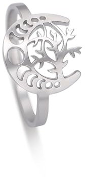 LIKGREAT Tree of Life Ring Family Tree Stainless Steel Ring Celtic Amulet Jewellery For Women (Sliver)