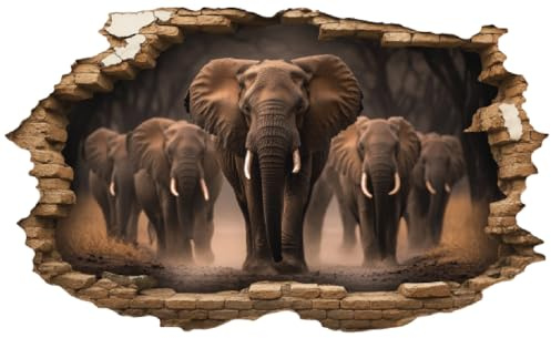 Samunshi® Wandtattoo Wandriss mit Elefanten Herde Fenster in andere Welt Portal Wanddekoration Wandsticker für Kinderzimmer Wohnzimmer Wanddeko Küche 30x18cm