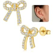 JeweBella Ohrstecker Silber 925 Damen, Hypoallergen Ohrringe Schleife mit Kubischer Zirkon für Mädchen, Ohrringe Gold Wasserfest, Bogen Ohrstecker Nickelfrei Damen Gold/Roségold/Silber