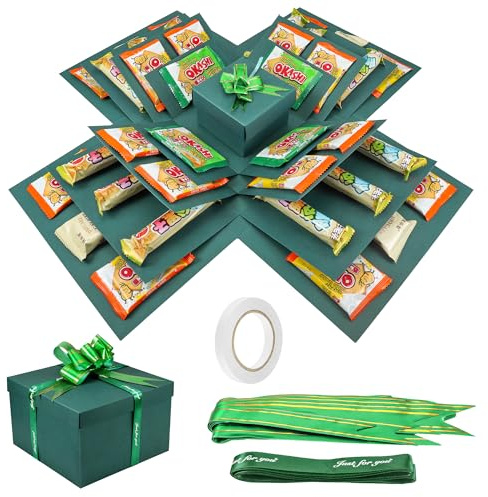 JIANTA 5-lagige Geschenkbox Explosionsbox Geburtstag Grün, Wiederverwendbar | DIY Überraschungsbox für Geschenkverpackung, Geburtstag, Weihnachten, Handgemachte Surprise Box