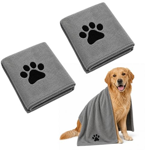 soodyoow 2 Pièces Serviette pour Chien, Serviette Chien Super Absorbante, Serviette Microfibre Chien, Essuie Pattes Chien, pour Animaux pour Chats, Chiens ou Autres Animaux, Gris