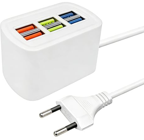 Chargeur USB 6 Ports 5V 3,1A, Station de Charge Portable 6 Ports USB, Hub deCharge USB-A avec Prise Européenne pour Smartphone Tablette Clavier Souris Manette de Jeu Casque Audio