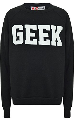 A2Z 4 Kids Boys Girls Geek Print - Sweat Shirt Geek Black 11-12