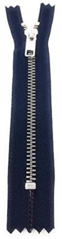 YKK Nicht teilbarer Reißverschluss aus Metall mit Zipper in Silber für Röcke, Hosen, Taschen Navy 14 cm