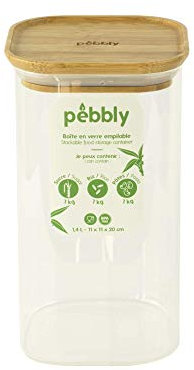 Boîte de Conservation Hermétique en Verre et Couvercle en Bambou, Carré et Haute, Idéale pour Stocker Pâtes, Riz, Céréales, Lentilles, Farine, Sucre… de 500 ml à 2,2 litres