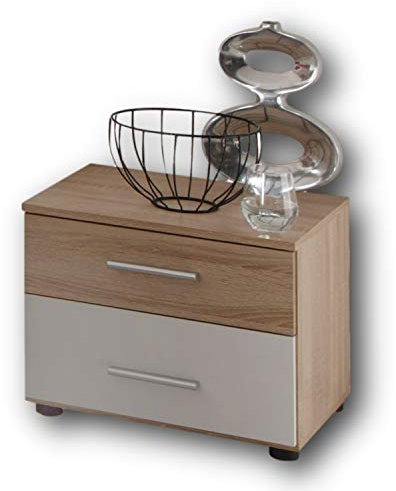Stella Trading MARTINA Nachttisch in Eiche Sonoma Optik, weiß - Nachtschrank mit zwei Schubladen für Ihr Bett - 46 x 40 x 41 cm (B/H/T)