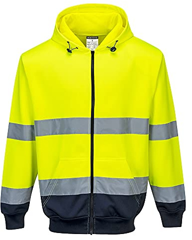 Portwest B317 Zweifarbiger Kapuzenpullover Gerippte Strickbündchen Langarm | Gelb/Marine, 2XL, EN ISO 20471 Klasse 3, UPF 50+, Polyester Reißverschluss, 2 Großzügige Taschen, Reflektierendes Band