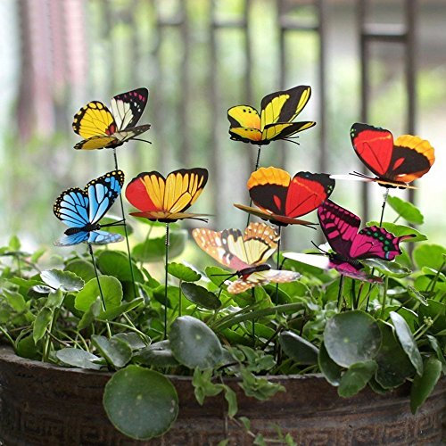 Jetcloud 50Pieces Colourful Garden Butterflies Dragonflies Garden Decorations on Sticks for Plant Decoration, Outdoor Yard, Garden Decor