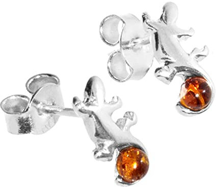Ohrstecker - Echse - Silber 925/000 - Bernstein
