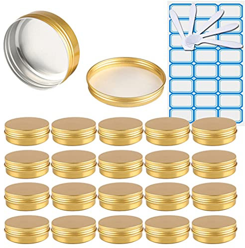 ZEOABSY 100 Pièces 100ml Pots en Aluminium Vide Rond Or Petit Cosmétiques Pot Conteneurs for Fait Main Bougies Crème Baume Voyage, 10x Spatule, 4X Étiquettes