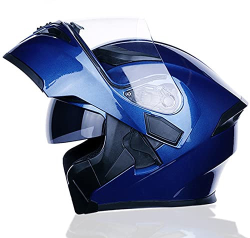 Casco Apribile Modulare Con Doppia Visiera, Integrale Omologato DOT/ECE Per Moto - Per Uomini E Donne Adulti - Blue, L