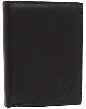 Ridgeback - Mens Bi Fold Leather Wallet Coin Purse Note Holder ID Case | Genuine Leather (Black)