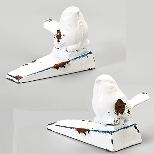 WEMPOLU Türstopper aus Gusseisen für die Unterseite der Tür, niedlicher Vogel, dekorativer Türstopper, Keil (Antikweiß), 2 Stück